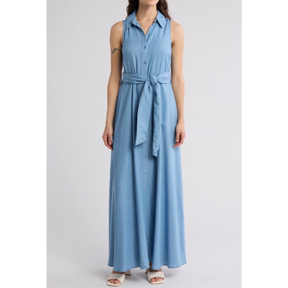 # BY DESIGN Evangeline Sleeveless Chambray Shirtdress In Med Chambray Blue